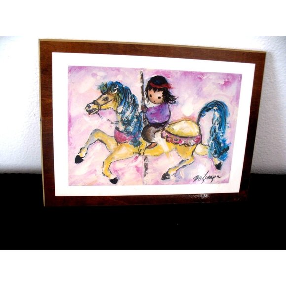 Vintage Ted Degrazia "Merry Little Indian" 8.5" x 11" Print On Wooden Board Art - Picture 3 of 4